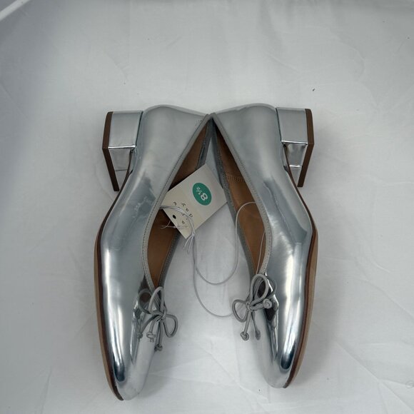 A New Day Womens Silver Ballet Flats Size 8.5 Shiny Finish Round Toe Bow Accent - Picture 2 of 12